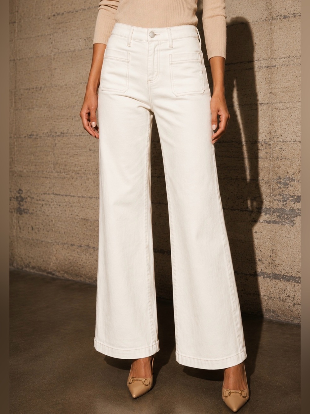 Sanctuary Marine Full Length Wide Leg Jeans Ivory White Standard Rise Size 27 - Picture 1 of 13